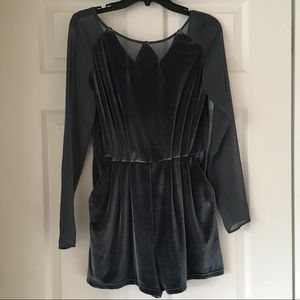BCBG blue- gray velvet romper